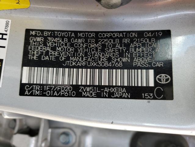 2019 TOYOTA PRIUS JTDKARFUXK3084768