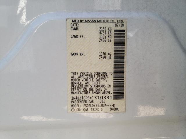 2019 NISSAN LEAF S PLU 1N4BZ1CP9KC310331