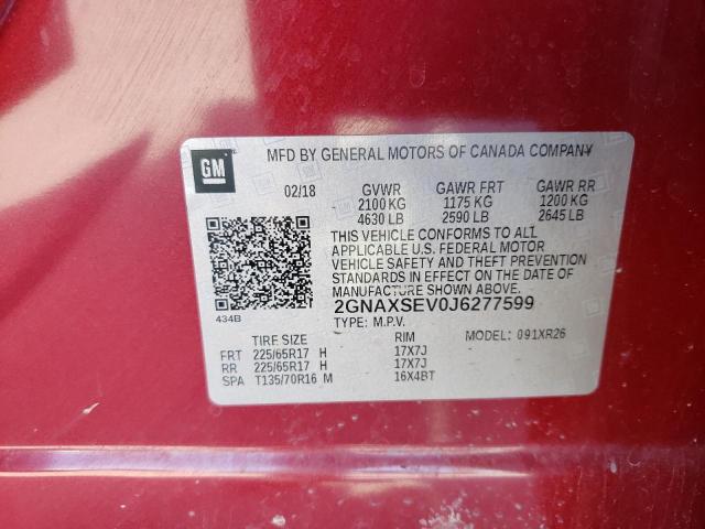 2018 CHEVROLET EQUINOX LT 2GNAXSEV0J6277599