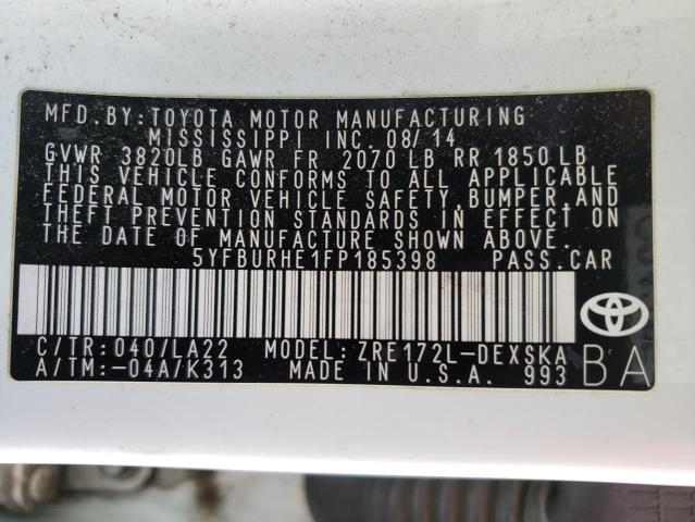 5YFBURHE1FP185398 Toyota Corolla L 2015. Фото: 9