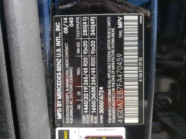 2015 MERCEDES-BENZ ML 63 AMG 4JGDA7EB7FA470459