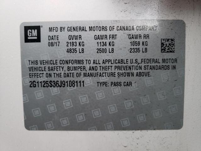 2018 CHEVROLET IMPALA PRE 2G1125S36J9108111