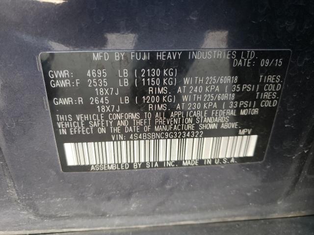 2016 SUBARU OUTBACK 2. 4S4BSBNC9G3234322