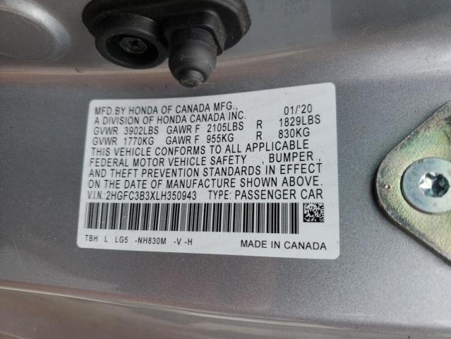 2HGFC3B3XLH350943 Honda Civic Ex 2020. Фото: 9