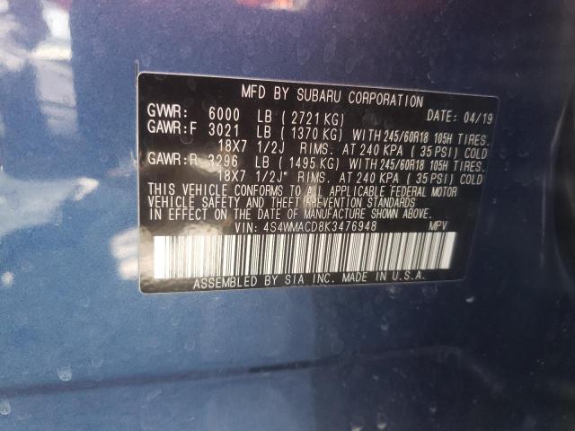 2019 SUBARU ASCENT PRE 4S4WMACD8K3476948