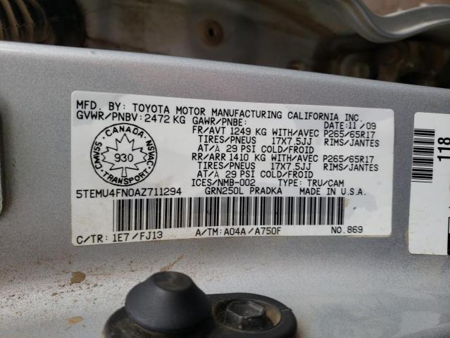 5TEMU4FN0AZ711294 Toyota Tacoma Dou 2010. Фото: 9
