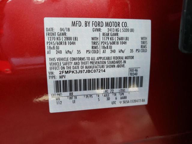 2FMPK3J97JBC07214 Ford Edge Sel 2018. Фото: 9