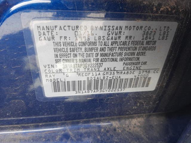 2016 NISSAN SENTRA S 3N1AB7AP3GY222537