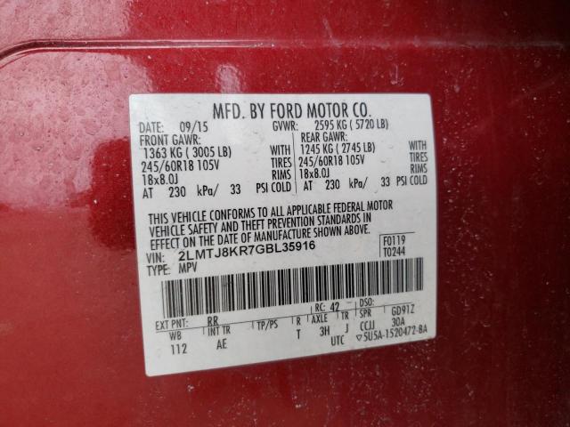 2016 LINCOLN MKX SELECT 2LMTJ8KR7GBL35916