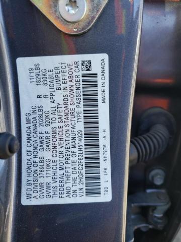 2HGFC2F63LH514029 Honda Civic Lx 2020. Фото: 9