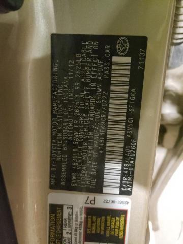 4T4BF1FK9CR270722 Toyota Camry Base 2012. Фото: 9