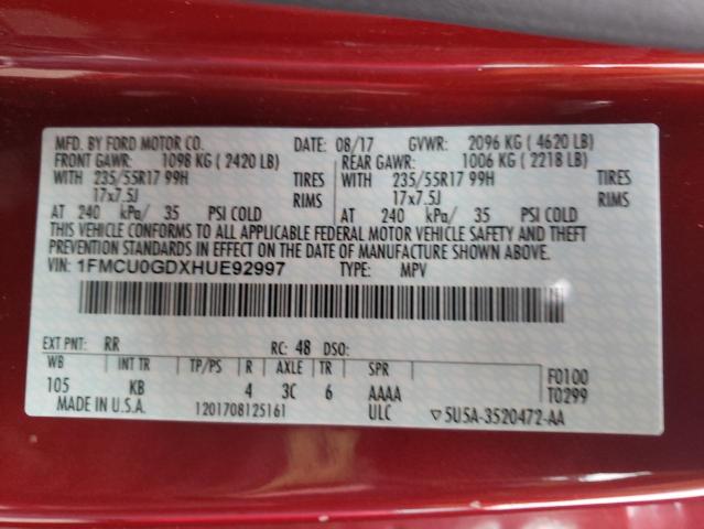 1FMCU0GDXHUE92997 Ford Escape Se 2017. Фото: 9