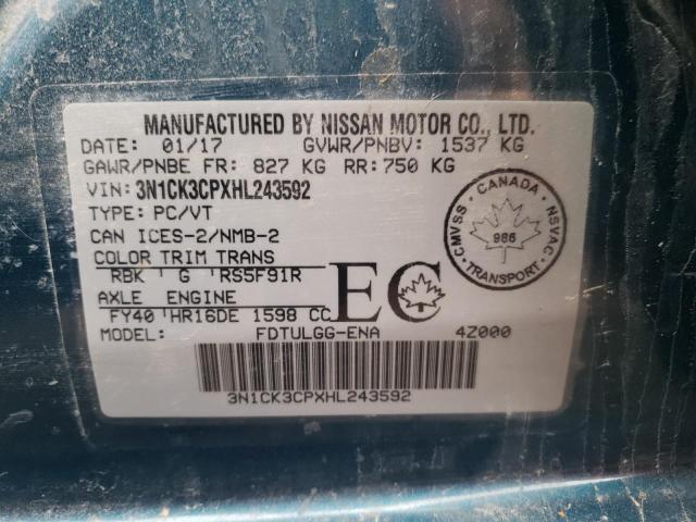 2017 NISSAN MICRA 3N1CK3CPXHL243592
