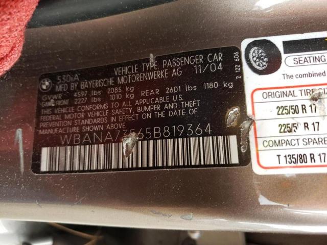 WBANA73565B819364 Bmw 530 I 2005. Фото: 9