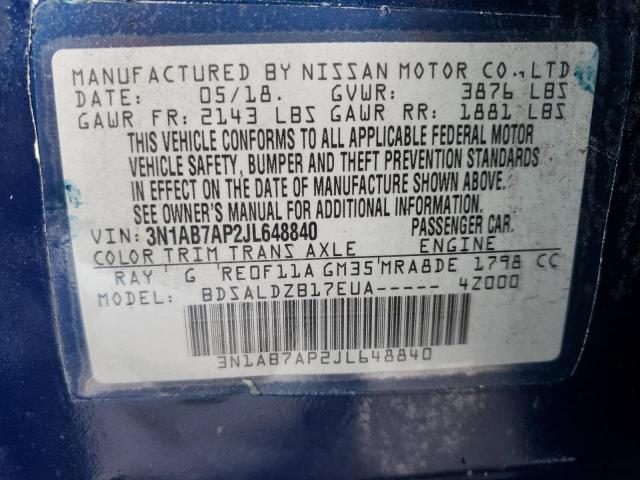2018 NISSAN SENTRA S 3N1AB7AP2JL648840