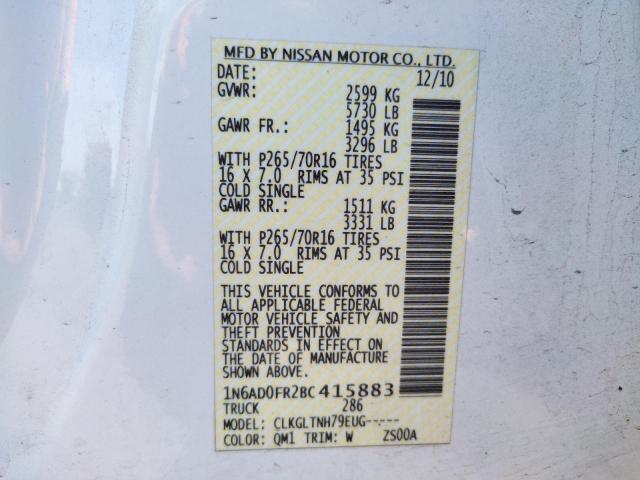 1N6AD0FR2BC415883 Nissan Frontier S 2011. Фото: 9