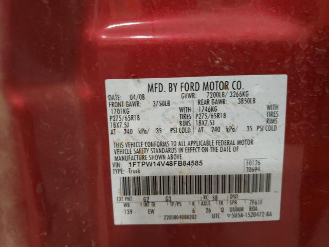 1FTPW14V48FB84585 Ford F150 Super 2008. Фото: 9