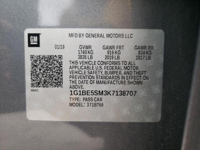 1G1BE5SM3K7138707 Chevrolet Cruze Lt 2019. Фото: 9