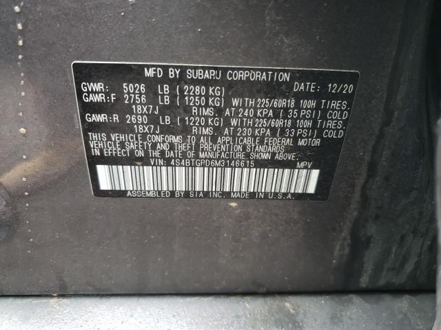 2021 SUBARU OUTBACK TO 4S4BTGPD6M3146615