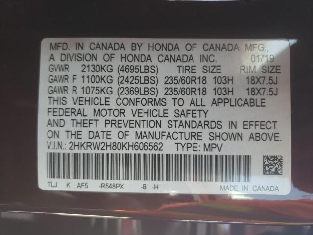 2HKRW2H80KH606562 Honda Cr-V Exl 2019. Фото: 9