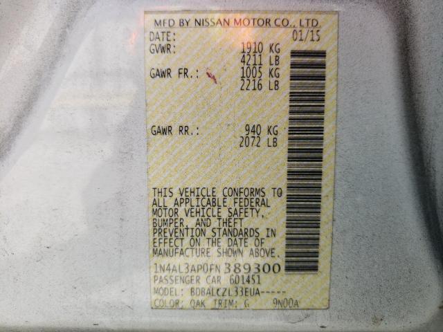 2015 NISSAN ALTIMA 2.5 1N4AL3AP0FN389300