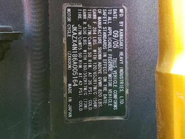 2006 KAWASAKI ZX600 N1 JKAZX4N186A005164