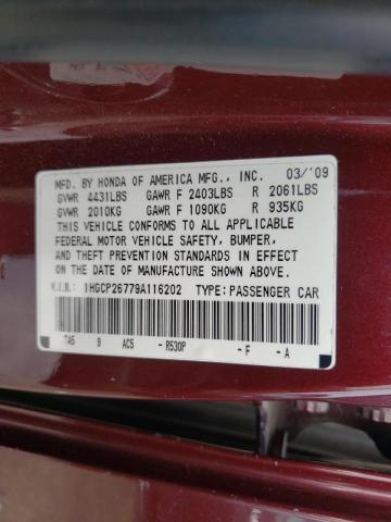 1HGCP26779A116202 Honda Accord Ex 2009. Фото: 9