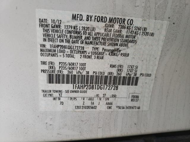 1FAHP2D81DG172728 Ford Taurus Se 2013. Фото: 9