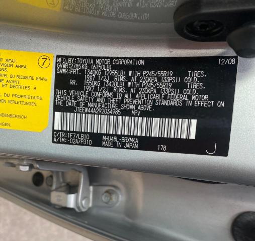 JTEEW44A292034985 Toyota Highlander 2009. Фото: 9