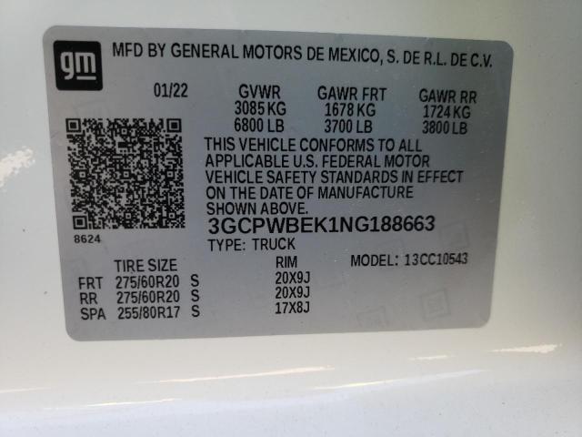 2022 CHEVROLET K1500 SILV - 3GCPWBEK1NG188663