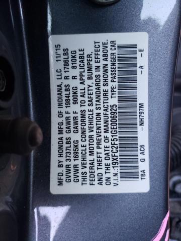 19XFC2F51GE006925 Honda Civic Lx 2016. Фото: 9