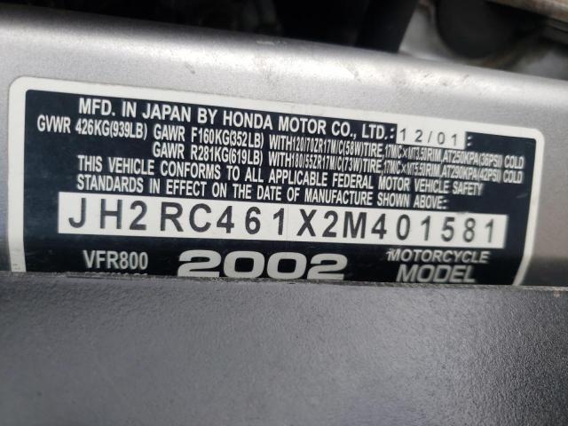 2002 HONDA VFR800 JH2RC461X2M401581