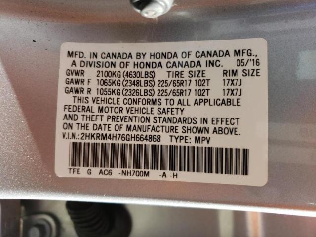 2HKRM4H76GH664868 Honda Cr-V Exl 2016. Фото: 9