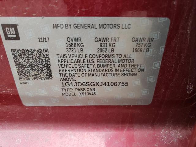 1G1JD6SGXJ4106755 Chevrolet Sonic Lt 2018. Фото: 9