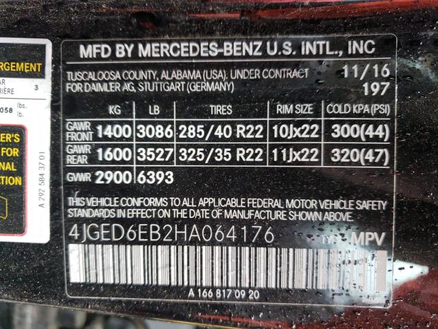 4JGED6EB2HA064176 2017 MERCEDES-BENZ GLE-CLASS, photo no. 10