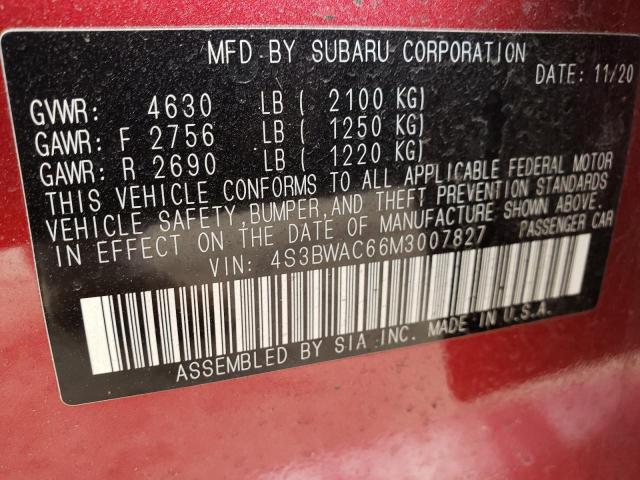 2021 SUBARU LEGACY PRE 4S3BWAC66M3007827