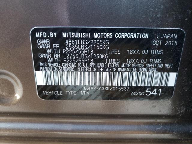 2019 MITSUBISHI OUTLANDER JA4AZ3A3XKZ015537