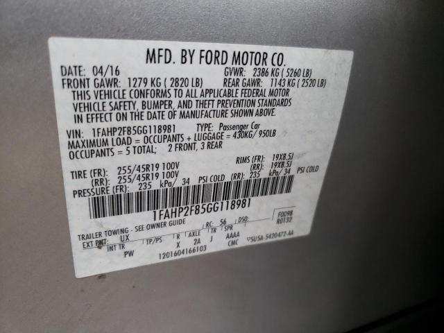 FORD TAURUS 2016 SILVER Photo 10