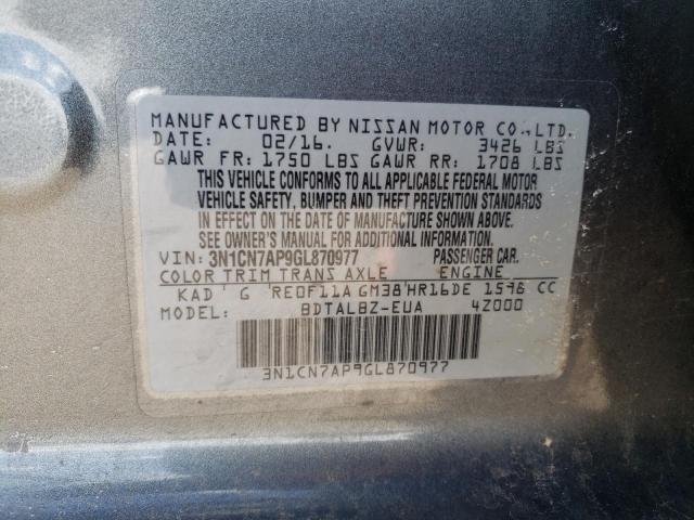 2016 NISSAN VERSA 3N1CN7AP9GL870977