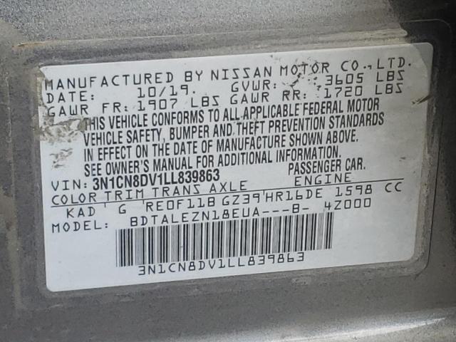 3N1CN8DV1LL839863 Nissan Versa S 2020. Фото: 9