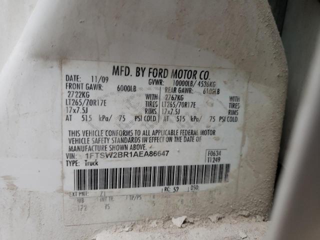 1FTSW2BR1AEA86647 Ford F250 Super 2010. Фото: 9