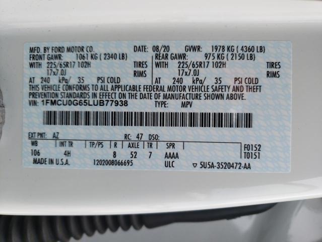 1FMCU0G65LUB77938 Ford Escape Se 2020. Фото: 9