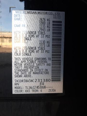 5N1DR3BA5NC231380 Nissan Pathfinder Sv