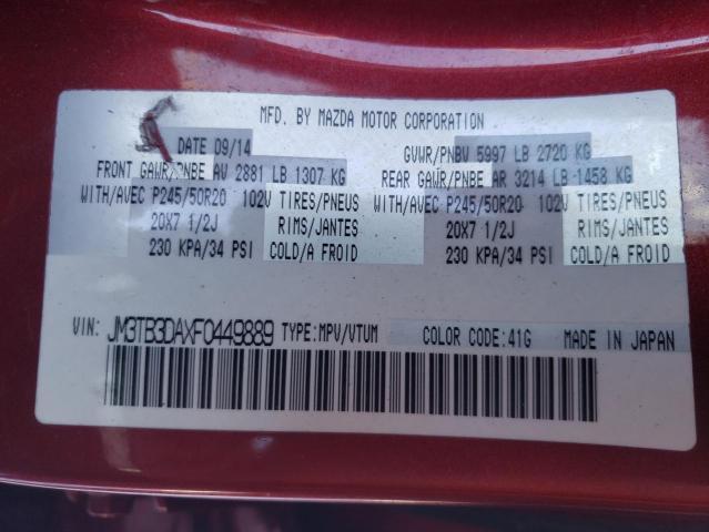 JM3TB3DAXF0449889 Mazda Cx-9 Grand 2015. Фото: 9