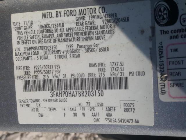3FAHP0HA7BR203150 Ford Fusion Se 2011. Фото: 9