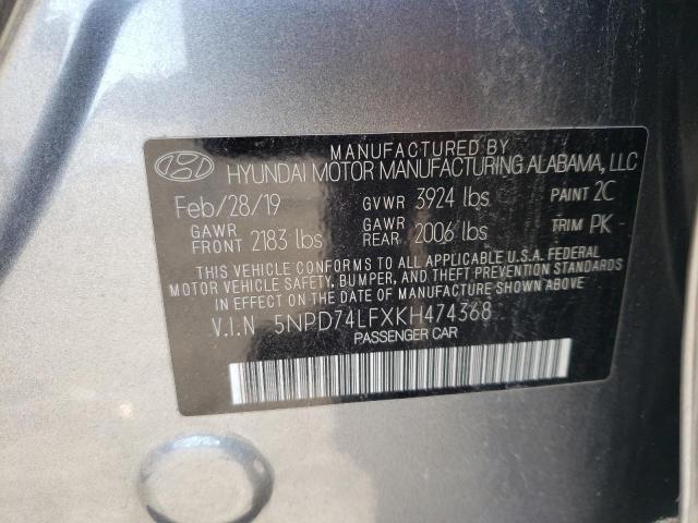 2019 HYUNDAI ELANTRA SE 5NPD74LFXKH474368