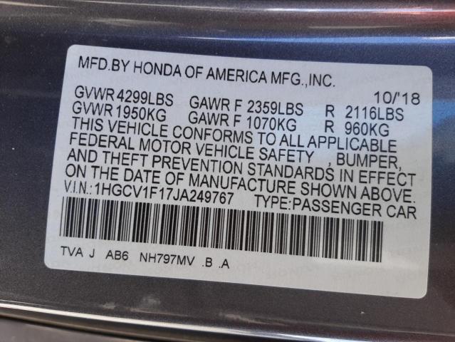 1HGCV1F17JA249767 Honda Accord Lx 2018. Фото: 9