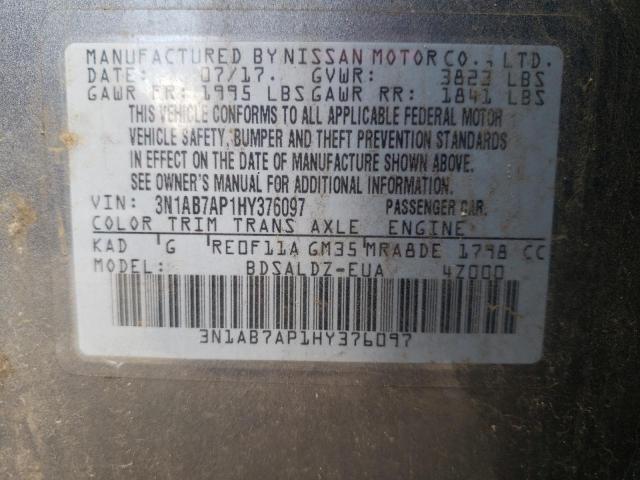 3N1AB7AP1HY376097 Nissan Sentra S 2017. Фото: 9