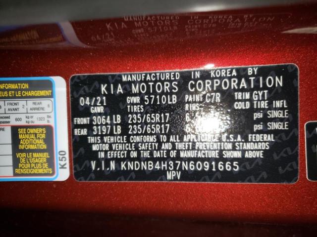 2022 KIA CARNIVAL L KNDNB4H37N6091665