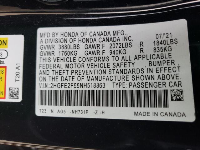 2022 HONDA CIVIC SPOR 2HGFE2F55NH518863
